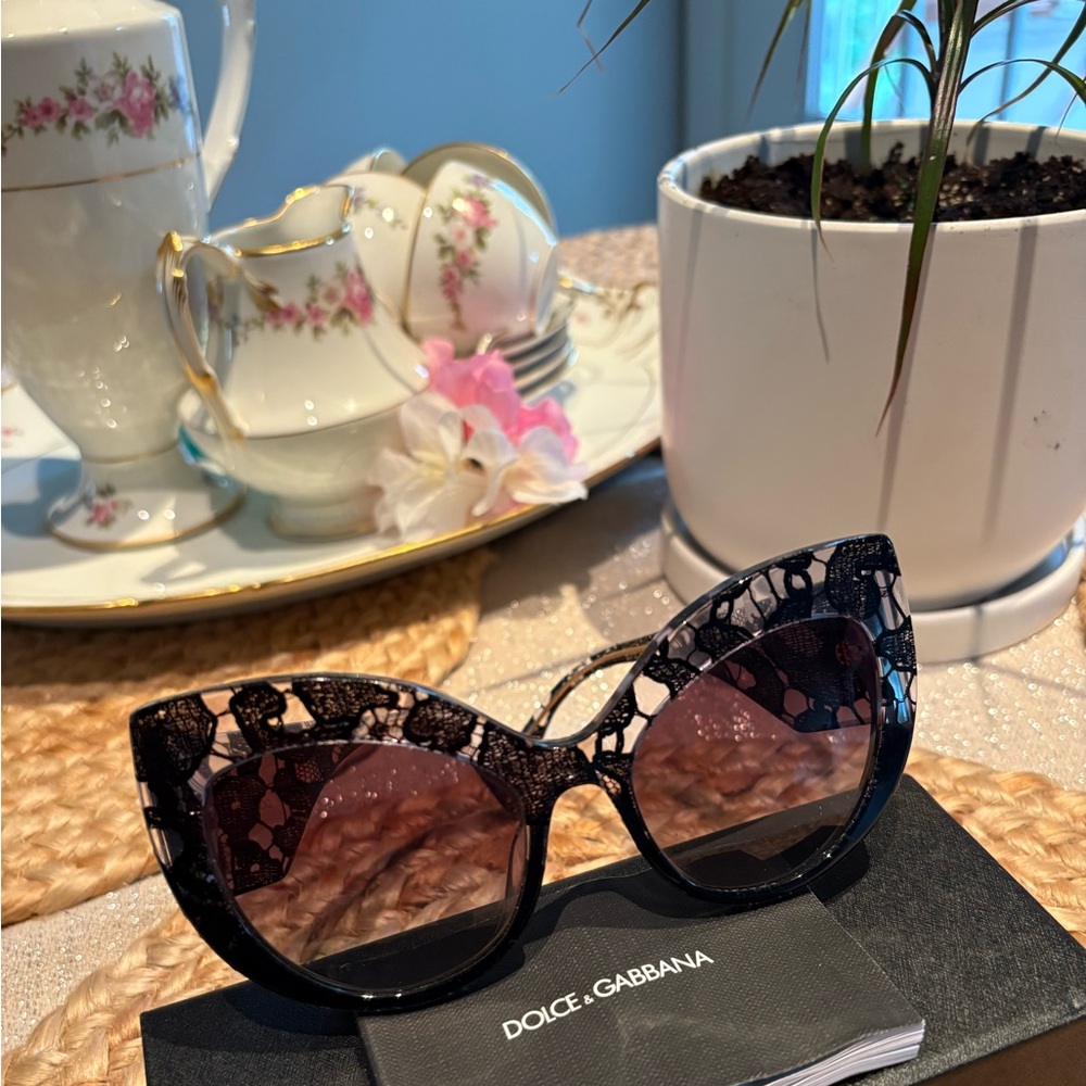 Dolce & Gabbana Black Lace Cat-Eye Sunglasses